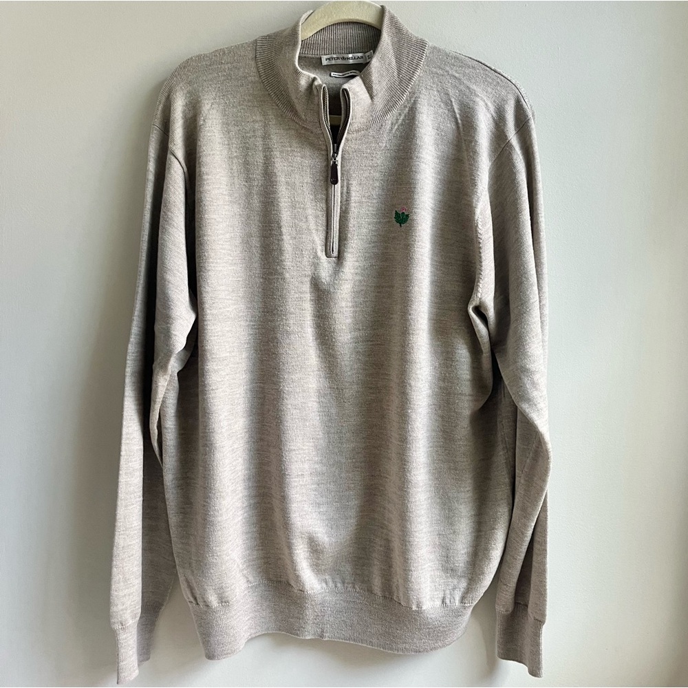 Peter Millar | Tan Marino Wool Beige Quarter-Zip Pullover Sweater Thistle Golf
